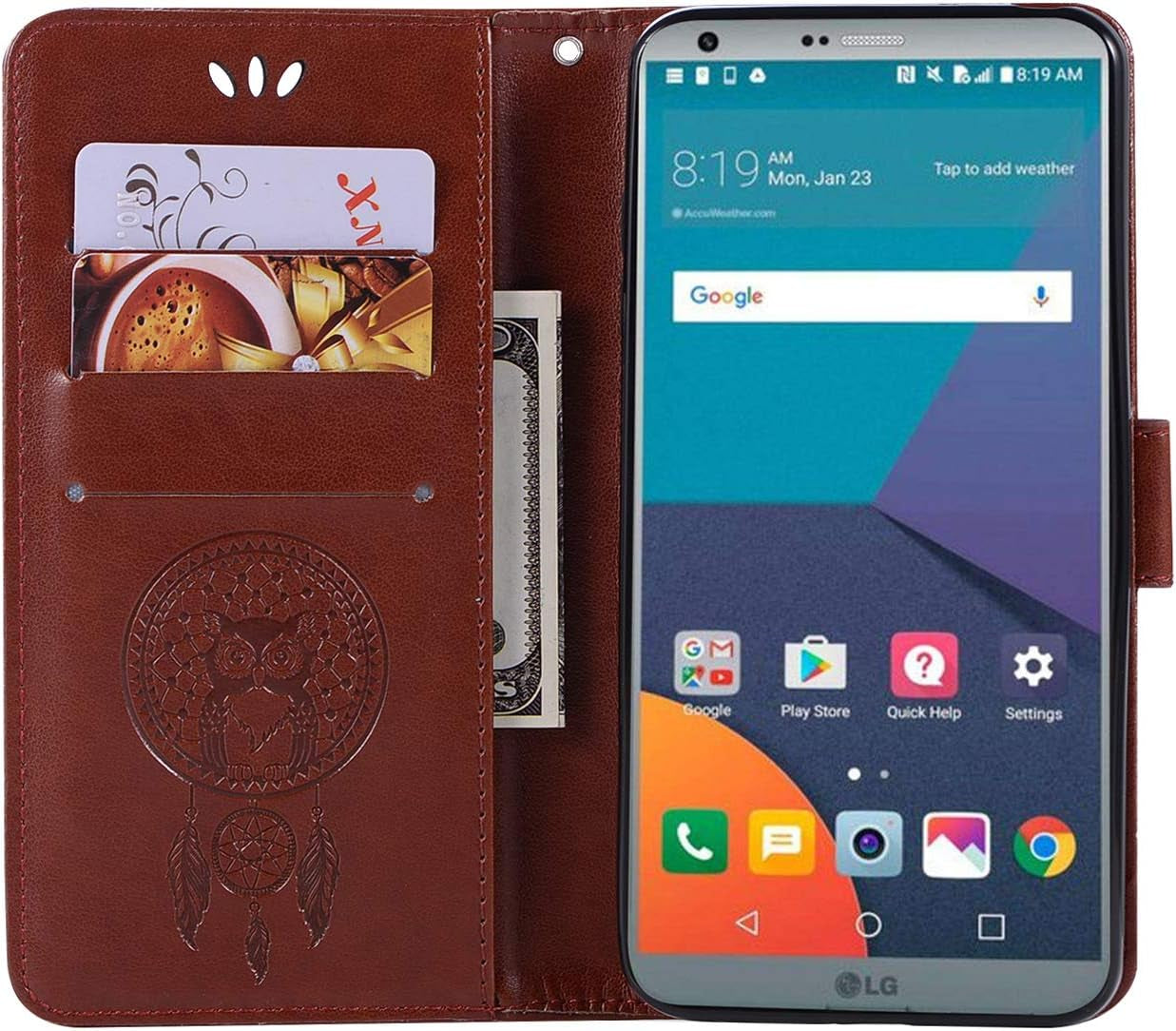 SCIMIN Leather Case for LG G6,Wallet Case for LG G6,PU Leather Embossed Floral Flip Case with Credit Card Holder for LG G6  SCIMIN TECH Brown  