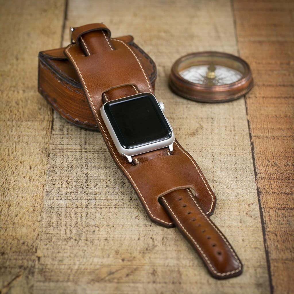 HARDISTON Cuff Watch Band Compatible with Apple 44Mm for Men & Women, Handmade Genuine Leather, Compatible with Iwatch Series 7 6 5 4 3 2 1 SE, Wrist Bracelet Arm Band, Medium/Band-Russet  HARDISTON   