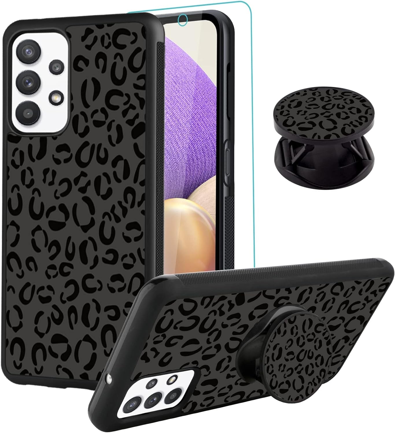 SAKUULO Samsung Galaxy Note 20 Case, [Screen Protector + Kickstand] Black Leopard Cheetah Design, Anti-Slip Shockproof Lightweight Flexible TPU Bumper Protective Case for Galaxy Note 20 6.7 Inch  SAKUULO Samsung Galaxy A32 5G 6.5  