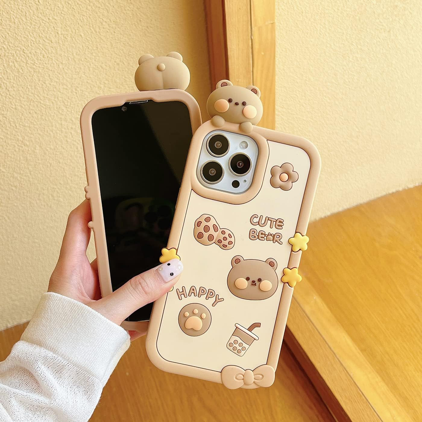 YAKVOOK Kawaii Phone Cases for Iphone 12/12 Pro,Cute Cartoon Cookies Bear Phone Case with Bubble Tea Phone Case 3D Iphone 12/12 Pro Case Soft Silicone Shockproof Cover for Women Girls  Yatchen   