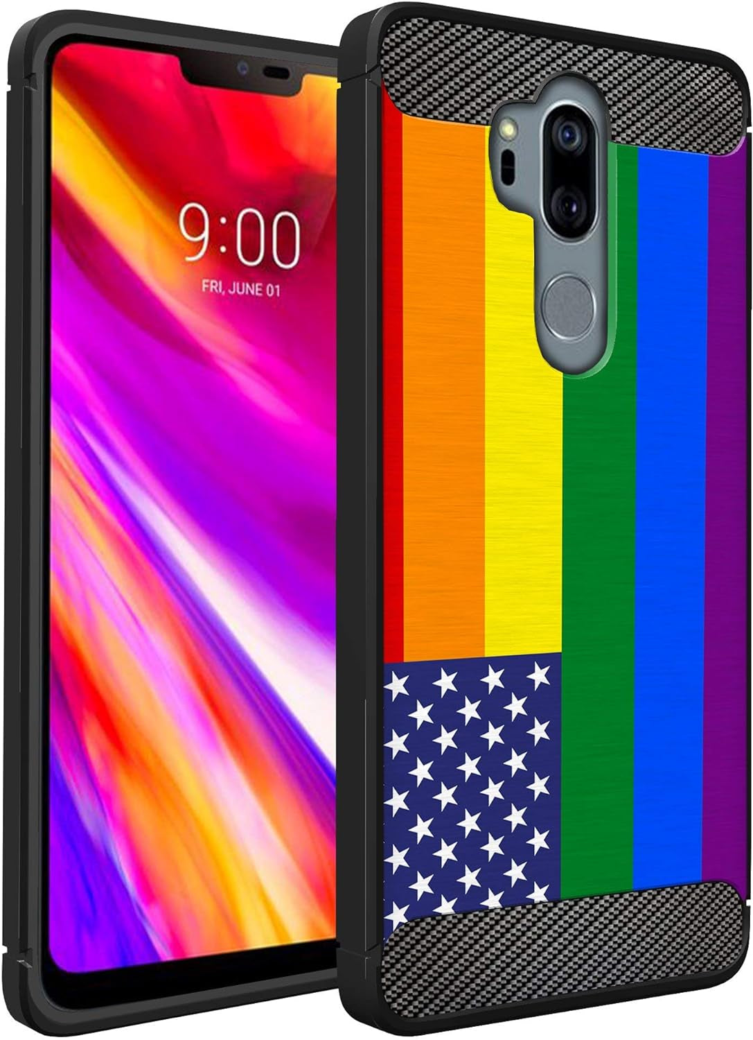Casesondeck Case Compatible with [LG G7 Thinq | LG G7] LG G7 Design Case, Slim Black Flexible Sleek Shock Protection TPU Case (Pink Galaxy Stars)  CasesonDeck Pride Usa Flag  