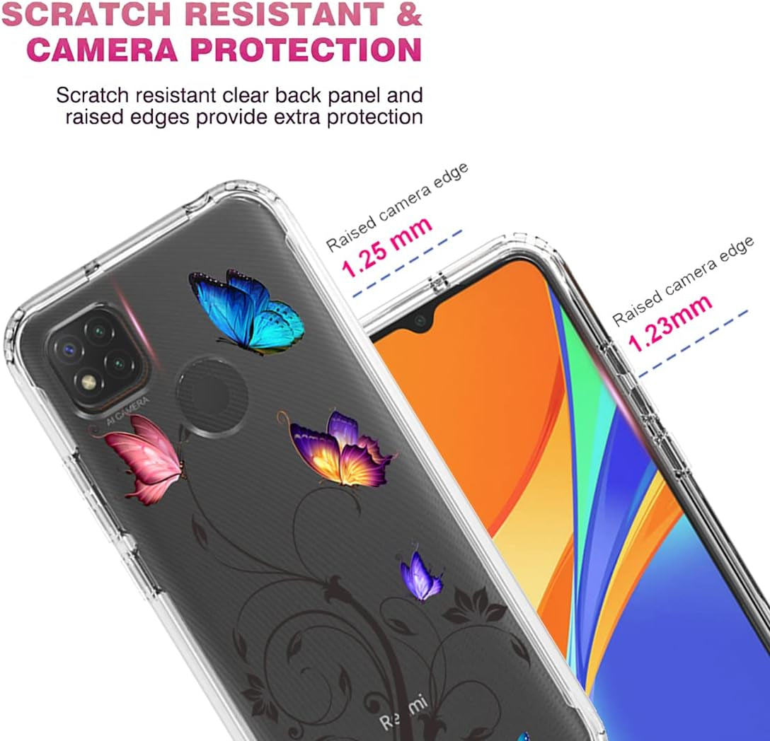 Vavies Case for Xiaomi Redmi 9C/Redmi 10A/Redmi 9 Activ Case with Tempered Glass Screen Protector, Full Body Clear with Floral Design Protection Phone Cover Cases for Xiaomi Redmi 9C (Butterfly Tree)  Vavies   
