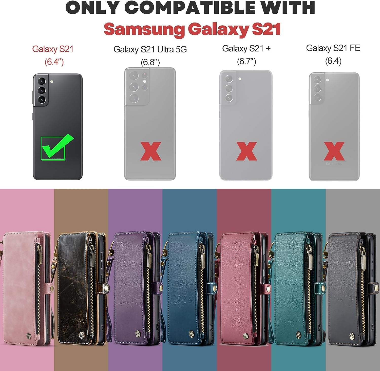 Defencase for Samsung Galaxy S21 Case, RFID Blocking Galaxy S21 Case Wallet for Women and Men with Card Holder, PU Leather Wrist Strap Zipper Pocket Magnetic Flip Phone Case for Samsung S21 5G, Black  Defencase   