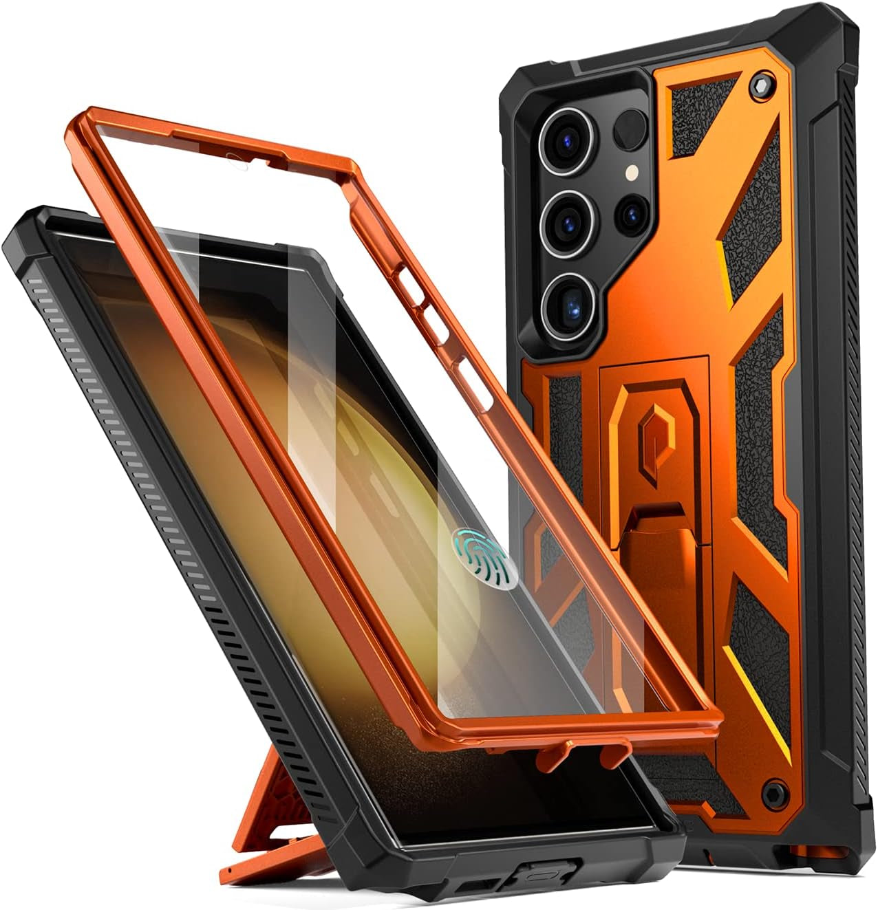 Poetic Spartan Case for Samsung Galaxy S23 Ultra 5G 6.8 Inch, Built-In Screen Protector Work with Fingerprint ID, Full Body Rugged Shockproof Protective Cover Case with Kickstand, Midnight Blue  Poetic Metallic Orange  
