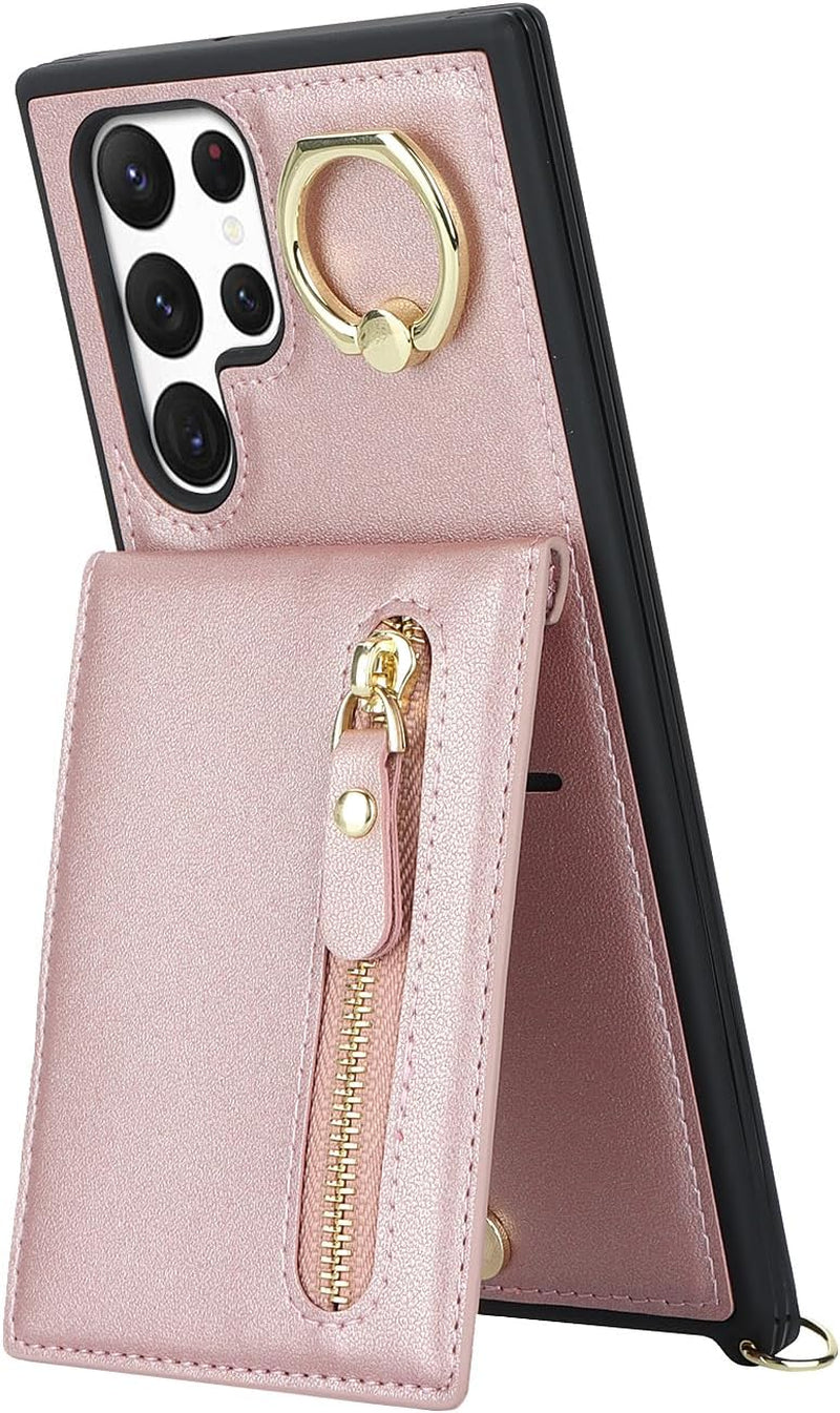DEYHU Samsung Galaxy Note 20 Ultra Case with Card Holder for Women,Galaxy Note 20 Ultra Phone Case Wallet with Strap Credit Card Slots Crossbody with Kickstand Zipper Case - Rose Gold  DEYHU   