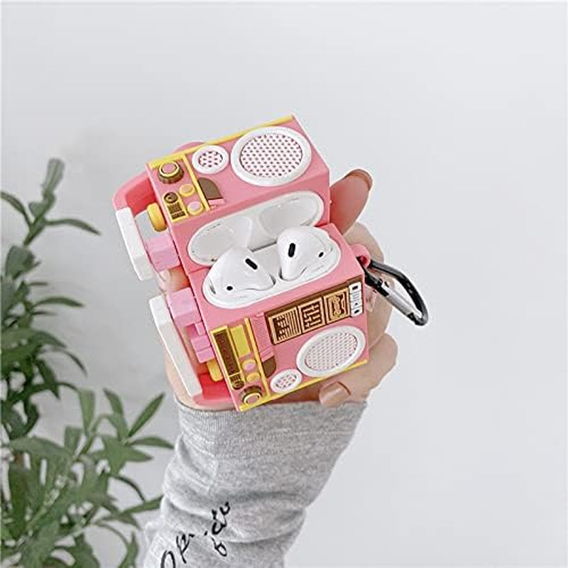 (2 Pack) BGAANM Cute Airpods 1/2 Case Silicone Cover with Keychain, Cartoon Skin Design Headphones Charging Case Protective Cover Accessories Kits Compatible for Airpods 1 and 2 (Radiowhite+Radiopink)  BGAANM   