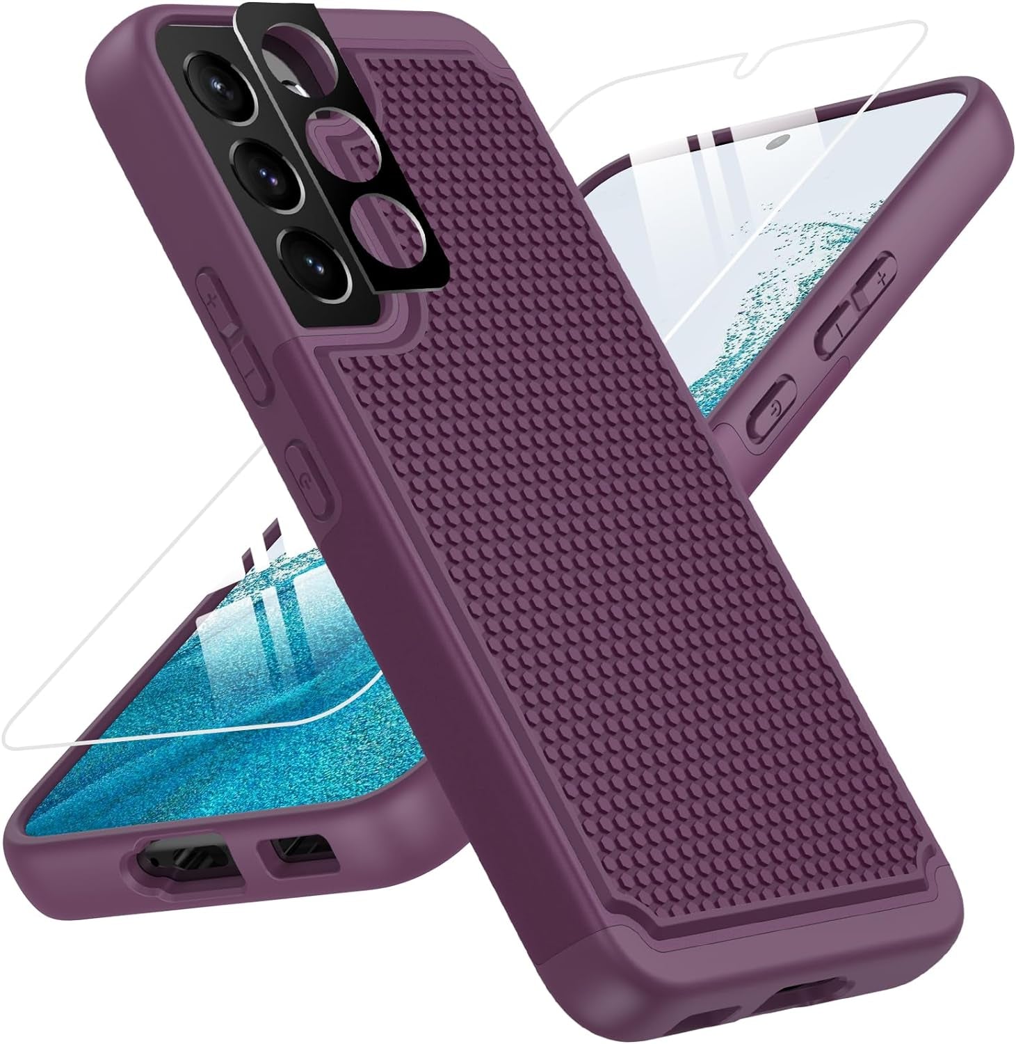 BNIUT for Samsung Galaxy S22 5G Case: Dual Layer Protective Heavy Duty Cell Phone Cover Shockproof Rugged with Non Slip Textured Back - Military Protection Bumper Tough - 6.1Inch (Girly Purple)  binghexin Burgundy Purple  