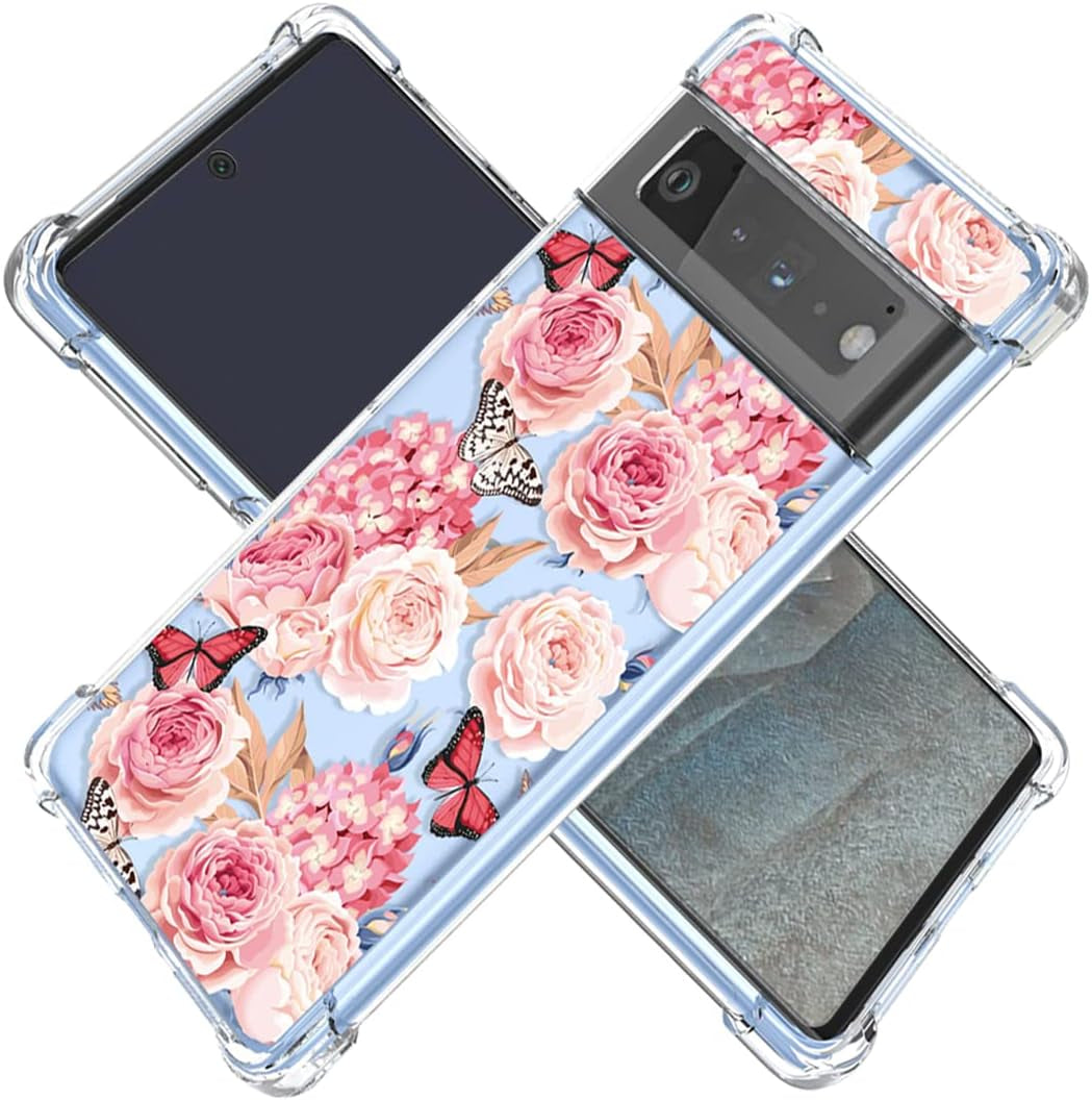 KOARWVC Case for Pixel 6 Pro Case, Google 6 Pro G8VOU Case Clear with Design Soft TPU Shock Absorption Slim Floral Pattern Protective Back Cover Cases for Google Pixel 6 Pro 5G (Flower Butterfly)  KOARWVC   