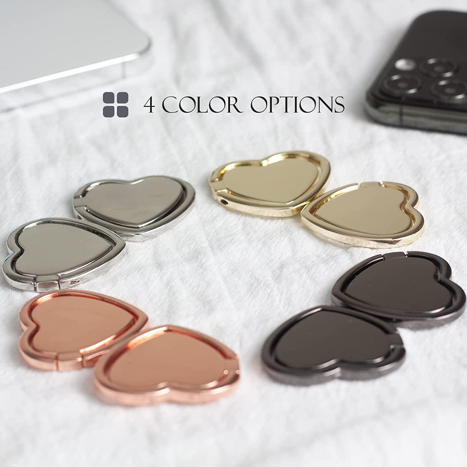 [2 Packs] Love Heart Shaped Glossy Finish Cell Phone Ring Holder Stand, 360 Degree Rotation Finger Ring Kickstand with Polished Metal Phone Grip for Magnetic Car Mount (Black)  Wansurs   