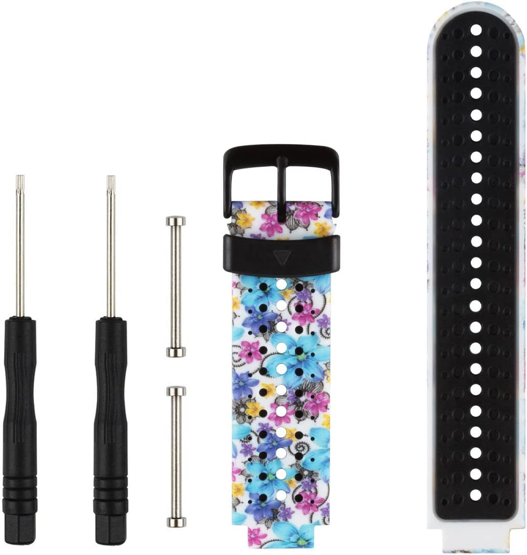 Replacement for Garmin Forerunner 235 / Garmin Approach S20 S5 S6 Watch Band Accessory, Adjustable Silicone Solid&Pattern Strap Wristband for Forerunner 220/230/620/630/735Xt/235Lite…  kiugi Dream Flower  