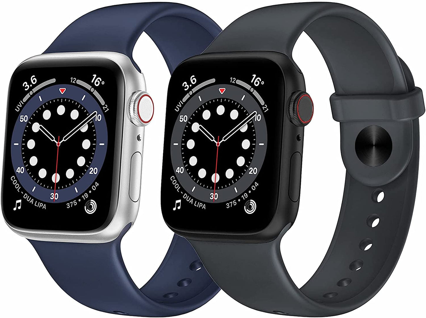 OUHENG 2 Pack Sport Band Compatible with Apple Watch Band 49Mm 45Mm 44Mm 42Mm, Soft Silicone Band Strap for Iwatch Ultra Series 8/7/6/5/4/3/2/1/SE2/SE (Black/Dark Gray, 49Mm 45Mm 44Mm 42Mm)  OUHENG Dark Gray/Midnight Blue 41mm/40mm/38mm 