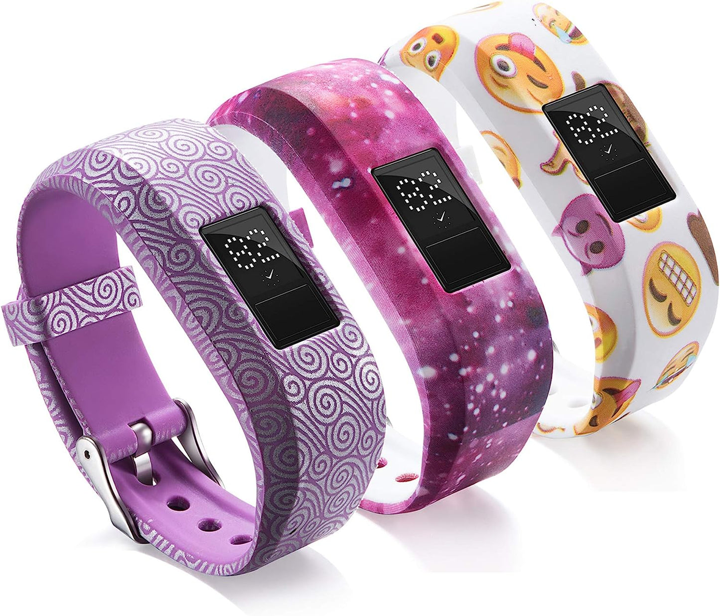 Compatible with Garmin Vivofit JR Bands for Kids, Colorful Adjustable Silicone Replacement Bands Wristband Straps Bracelet for Vivofit JR / Vivofit Jr2 / Vivofit3 (Lavender Rose Green)  XHNee Purple Galaxy Yellow  