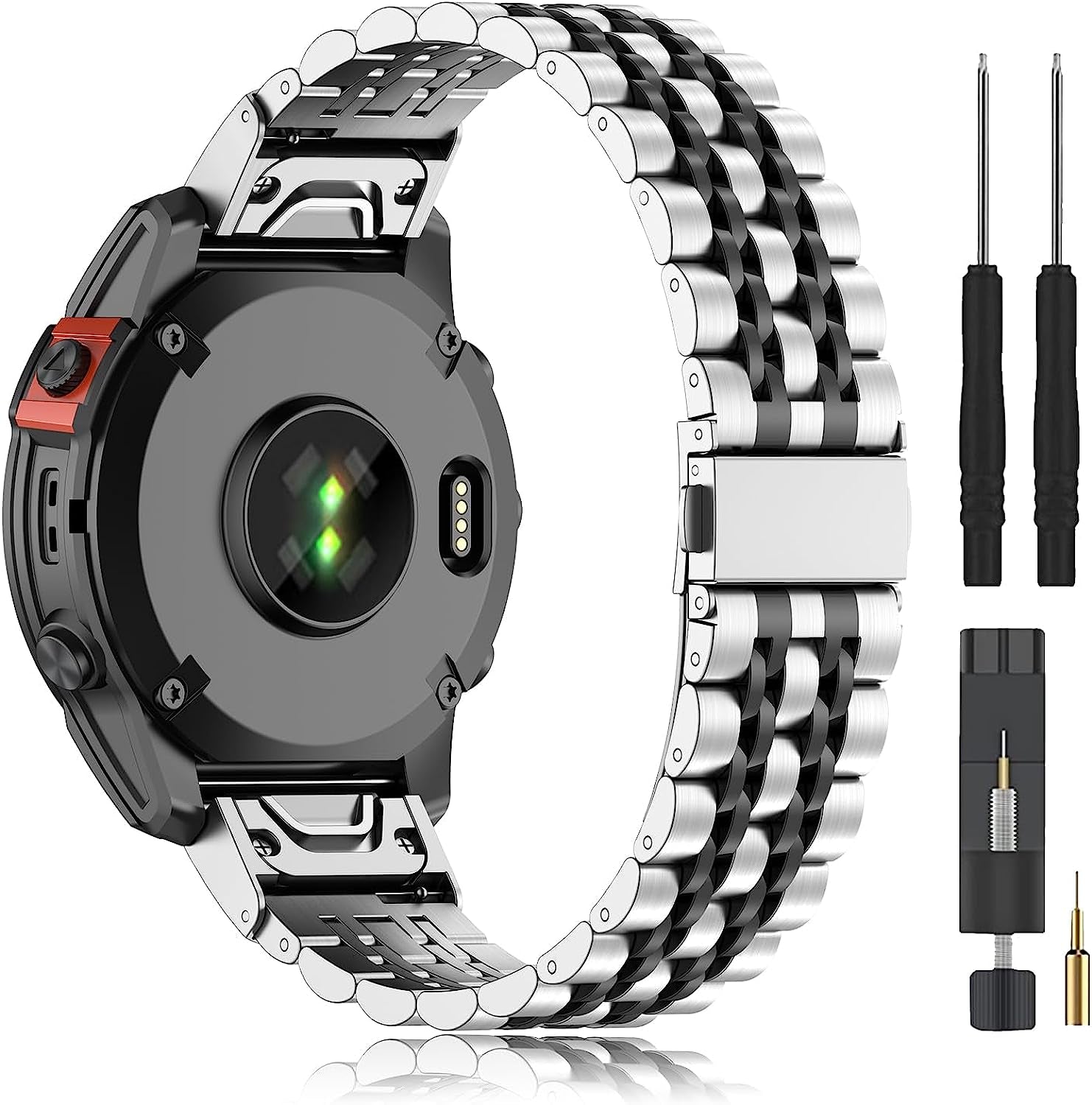 ZPJPPLX 22Mm Metal Watch Bands for Garmin Fenix 7/6 Pro/6,Stainless Steel Quickfit Strap for Fenix 5 Plus/5/Forerunner 965/955/945/935/Descent G1/Approach S60/Quatix5  ZPJPPLX Silver/Black  