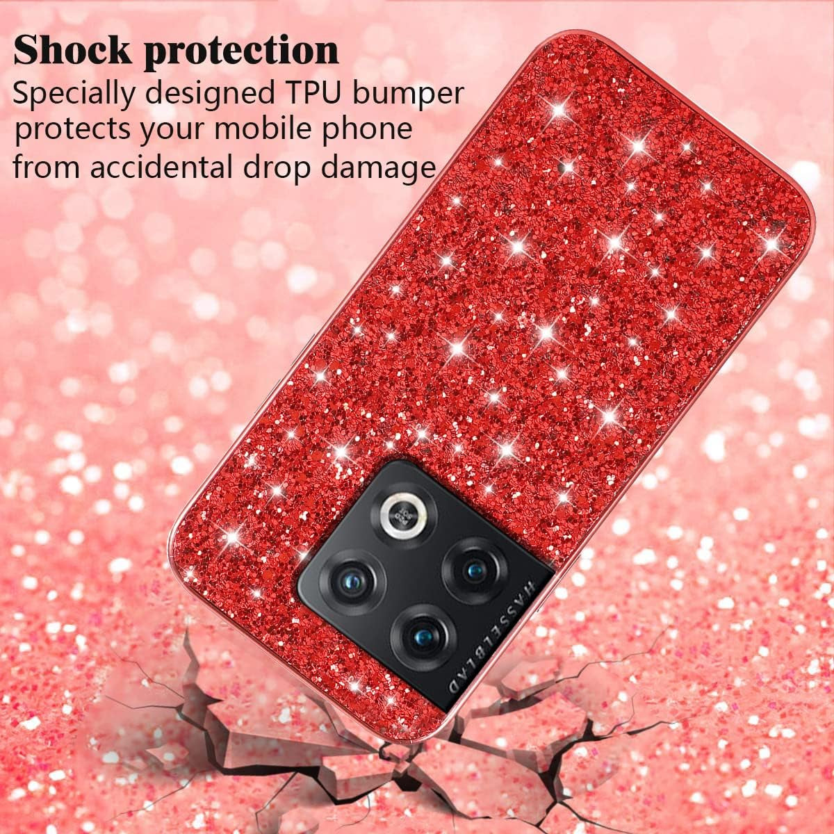 Jancyu Compatible with Oneplus 10 Pro Case, Shockproof Phone Cases for Oneplus 10 Pro Glitter Protective Cover for Women Cute Accessories (Red)  Jancyu   