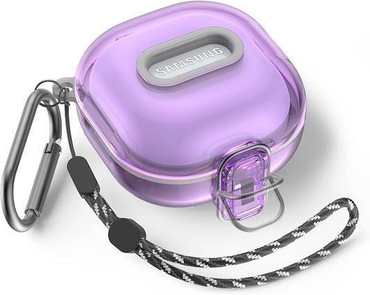 WOFRO [Secure Lock] Clear Case for Samsung Galaxy Buds 2 Pro/Galaxy Buds 2/Galaxy Buds Pro/Galaxy Buds Live Earbuds, Shock-Absorbing Protective Cover Skin Hard with Carabiner & Lanyard(Clear Purple)  WOFRO   