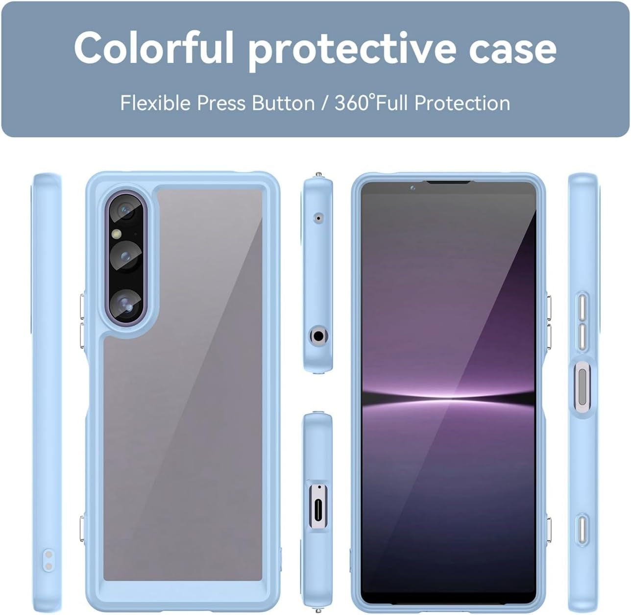 GTBDEKI Clear Case for Xperia 1 V Case, Sony 1V XQDQ62 Case with HD Screen Protector, Anti-Scratch Shockproof Clear Hard PC + TPU Bumper Protective Cover Case for Sony Xperia 1 V Crystal Blue  GTBDEKI   