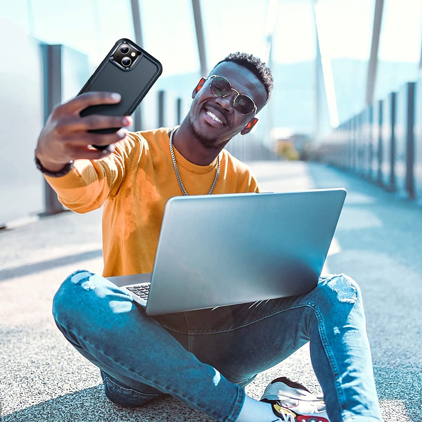 SPIDERCASE for Iphone 14 Case, [10 FT Military Grade Drop Protection][Non-Slip] [2+Tempered Glass Screen Protector][2+Tempered Camera Lens Protector] Heavy Duty Full-Body Shockproof Case, Deep Blue  SPIDERCASE   