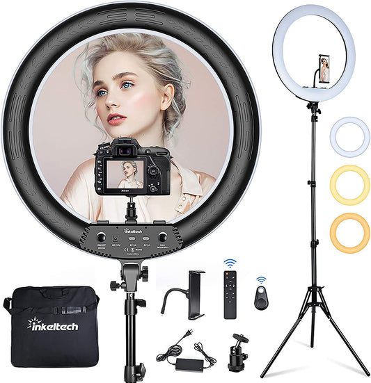 Inkeltech 21Inch Ring Light with Tripod and Phone Holder, 3000K-6000K Dimmable Bi-Color LED Light Ring for Makeup, Selfie, Vlog, Youtube Video, Camera - Control with Remote  Inkeltech   