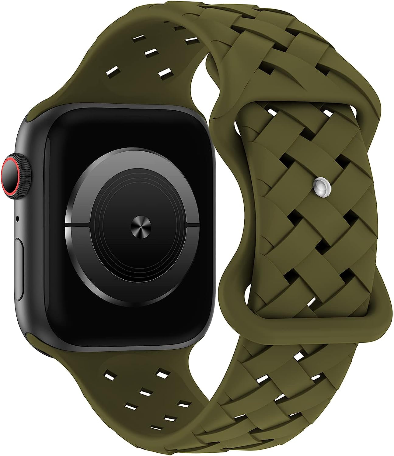 Distore Silicone Braided Weave Bands Compatible with Apple Watch 38Mm 40Mm 41Mm 42Mm 44Mm 45Mm 49Mm, Replacement Silicone Sport Breathable Strap for Iwatch Series Ultra SE 8/7/6/5/4/3/2/1 Women Men  Distore Olive Green 42mm/44mm/45mm/49mm 