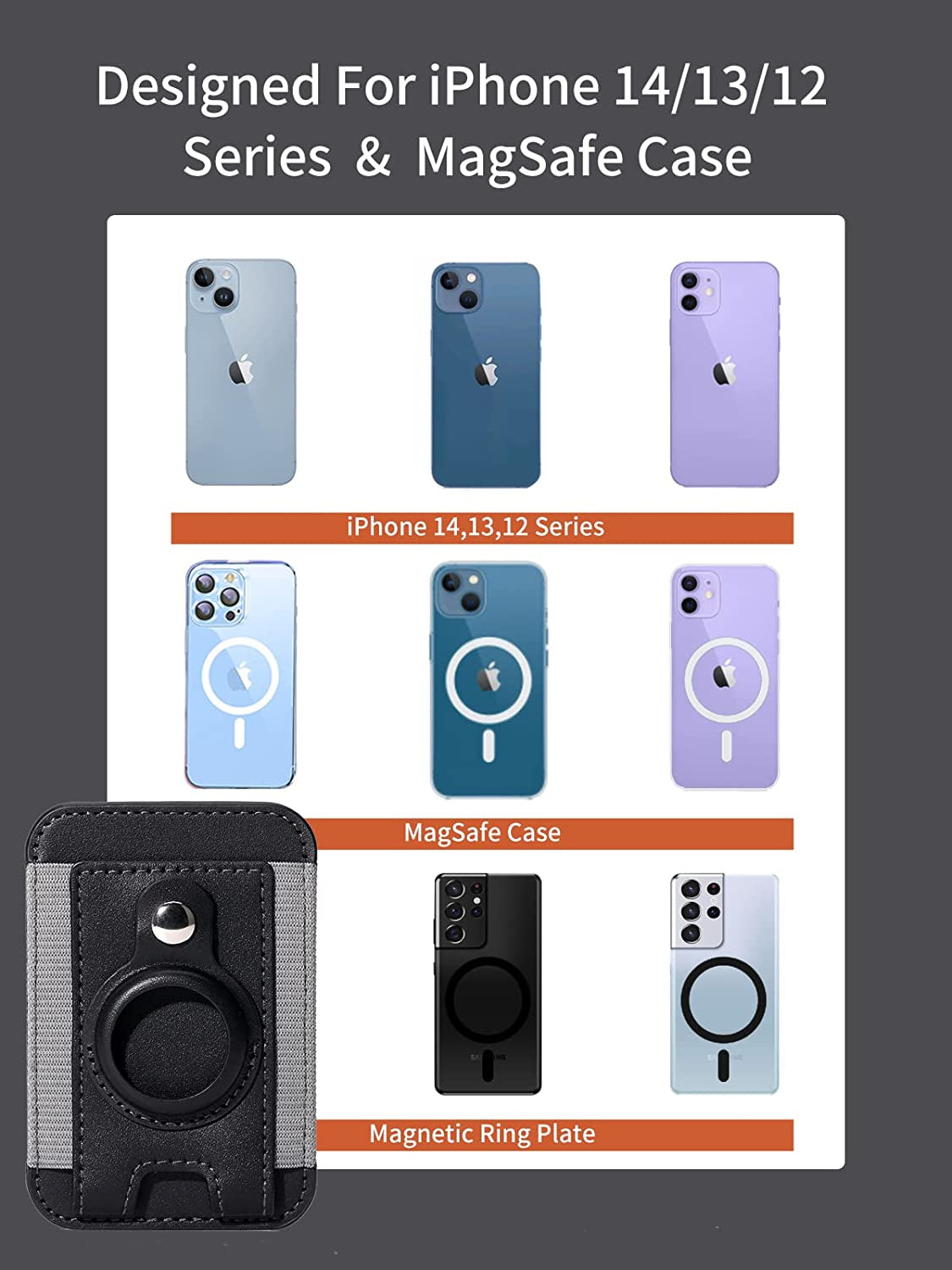 Miroddi for Magsafe Wallet with Airtag Holder, Magnetic Wallet Card Holder for Back of Iphone 14, 13 & 12 Series, Airtag Magsafe Leather Wallet, Hold up to 7 Cards, RFID Blocking Protection, Black  Miroddi   