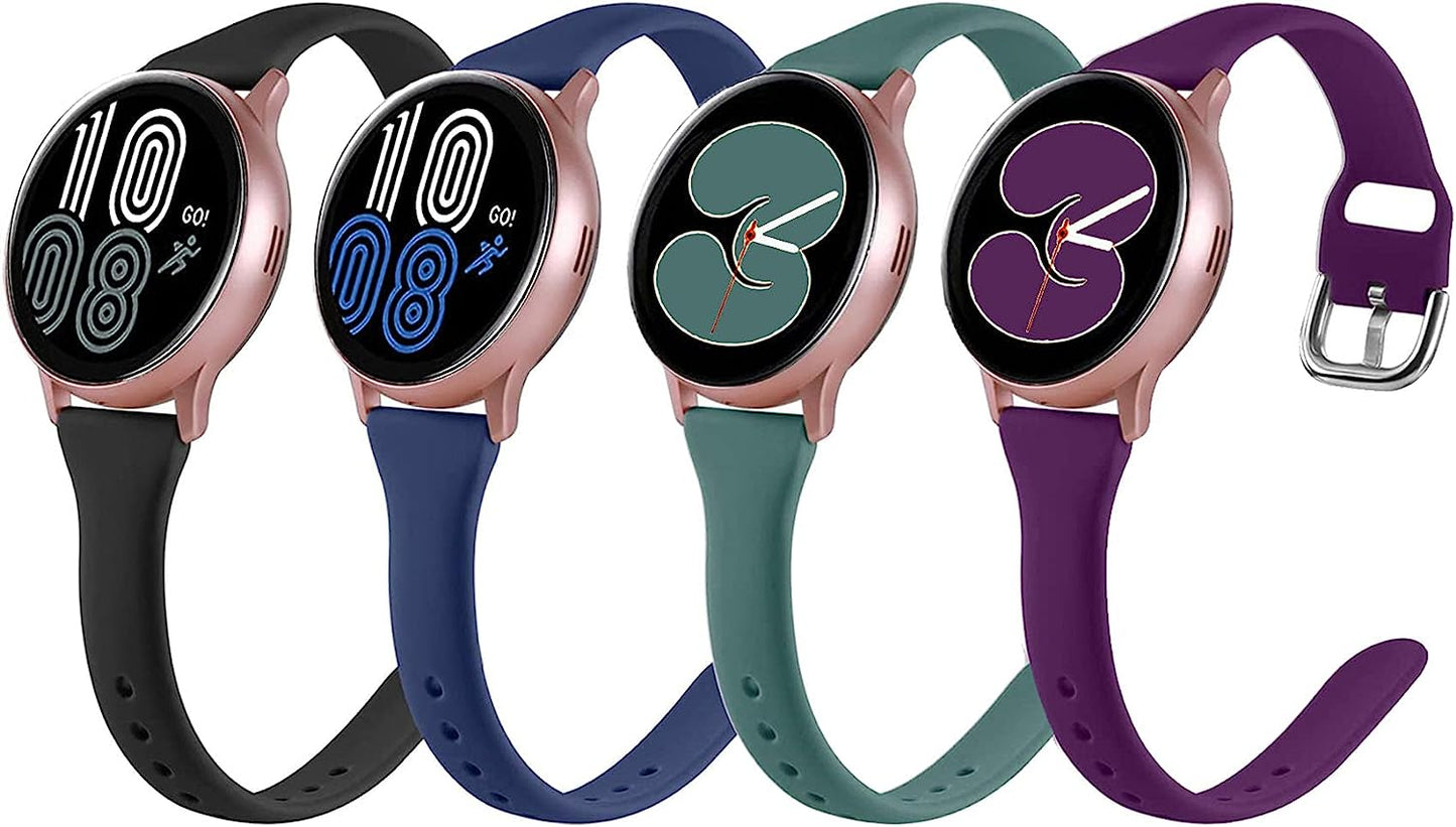 4 Pack Bands Compatible with Samsung Galaxy Watch 4 /Galaxy Watch 5 40Mm 44Mm/ Galaxy Watch 4 Classic /Galaxy Watch 5 Pro 45Mm/ Galaxy Active 2 40Mm 44Mm, 20Mm Soft Slim Silicone Sport Straps for Women Men (Small, Black/Navy Blue/Pine Green/Plum)  Suremita   