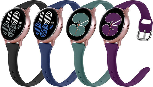 4 Pack Bands Compatible with Samsung Galaxy Watch 4 /Galaxy Watch 5 40Mm 44Mm/ Galaxy Watch 4 Classic /Galaxy Watch 5 Pro 45Mm/ Galaxy Active 2 40Mm 44Mm, 20Mm Soft Slim Silicone Sport Straps for Women Men (Small, Black/Navy Blue/Pine Green/Plum)  Suremita   