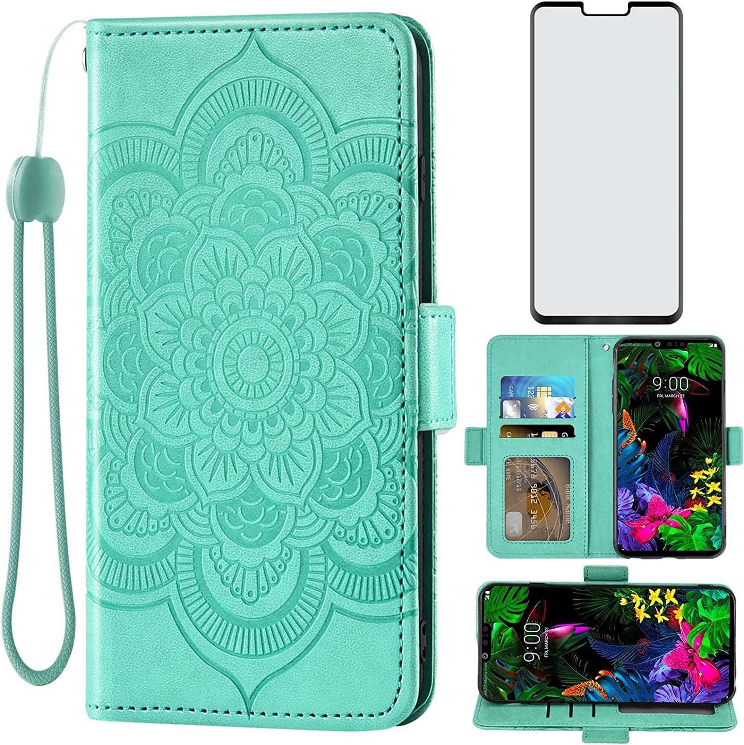 Asuwish Compatible with LG G8 Thinq Wallet Case and Tempered Glass Screen Protector Leather Flip Cover Card Holder Stand Cell Phone Cases for LGG8 Thin Q G 8 LG8 G8Thinq Lgg8Thinq 8G Women Men Blue  Asuwish Green  