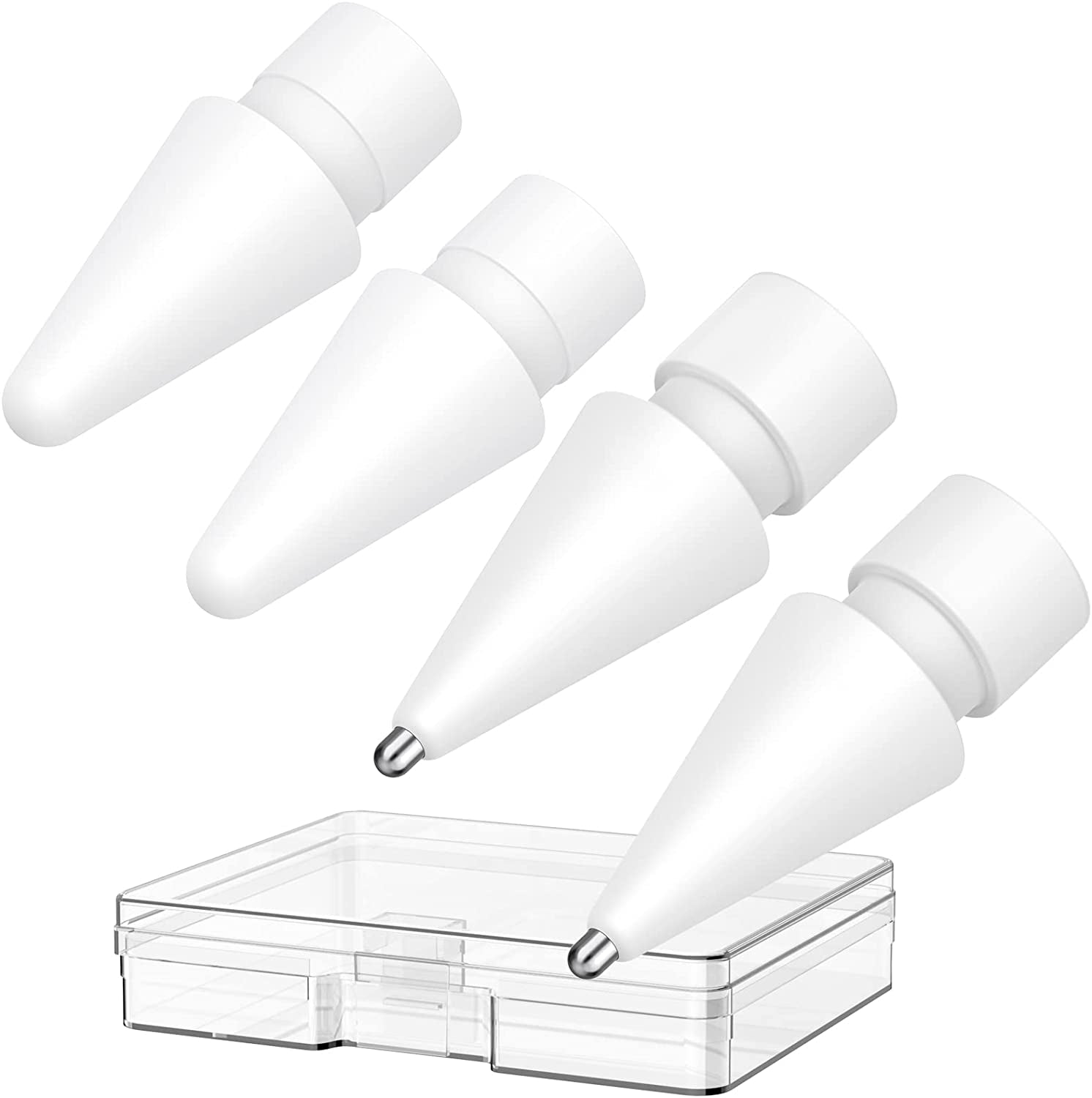 Delidigi 2 Pack Pencil Tips for Apple Pencil 2Nd Gen and 1St Gen, Upgraded Metal Wear-Resistant Pen like Tips, Fine Point Precise Control Tips for Apple Pencil (White 1.3Mm)  Delidigi White-4pack  