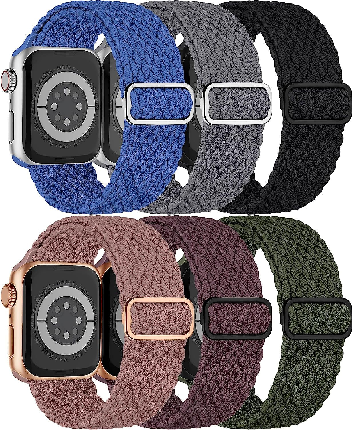 Braided Solo Loop for Apple Watch Band 40Mm 41Mm 38Mm 44Mm 45Mm 42Mm Ultra 49Mm Men/Women,Solace Stretchy Nylon Sport Wristband Strap for Iwatch Bands Series 8/7/6 5/4/3/2/1/SE 44 45 41 40 Mm  DMVEIMAL 08-Black/Grey/Green/Blue/Cherry/Smoke Violet 42mm 44mm 45mm 49mm 