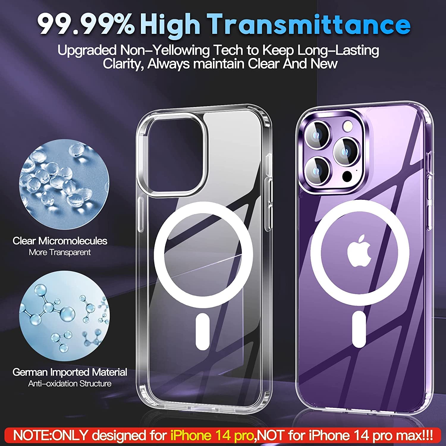 MOZOTER 6-In-1 Magnetic for Iphone 14 Pro Case,[Compatible with Magsafe][Glass Screen Protector+Camera Lens Protector] [Anti-Yellowing] Slim Shockproof for Iphone 14 Pro Phone Case 6.1 Inch-Clear  MOZOTER   