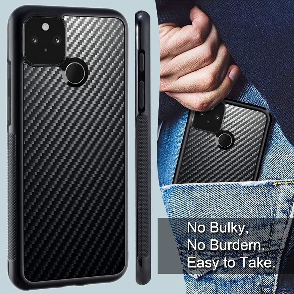 Docarbonfi Protective Case Compatible Google Pixel 5, Heavy Duty Shockproof 3K Carbon Fiber & TPU Bumper Slim Thin Phone Cover, Raised Lip (Screen & Camera Protection) - Glossy Black  Docarbonfi   
