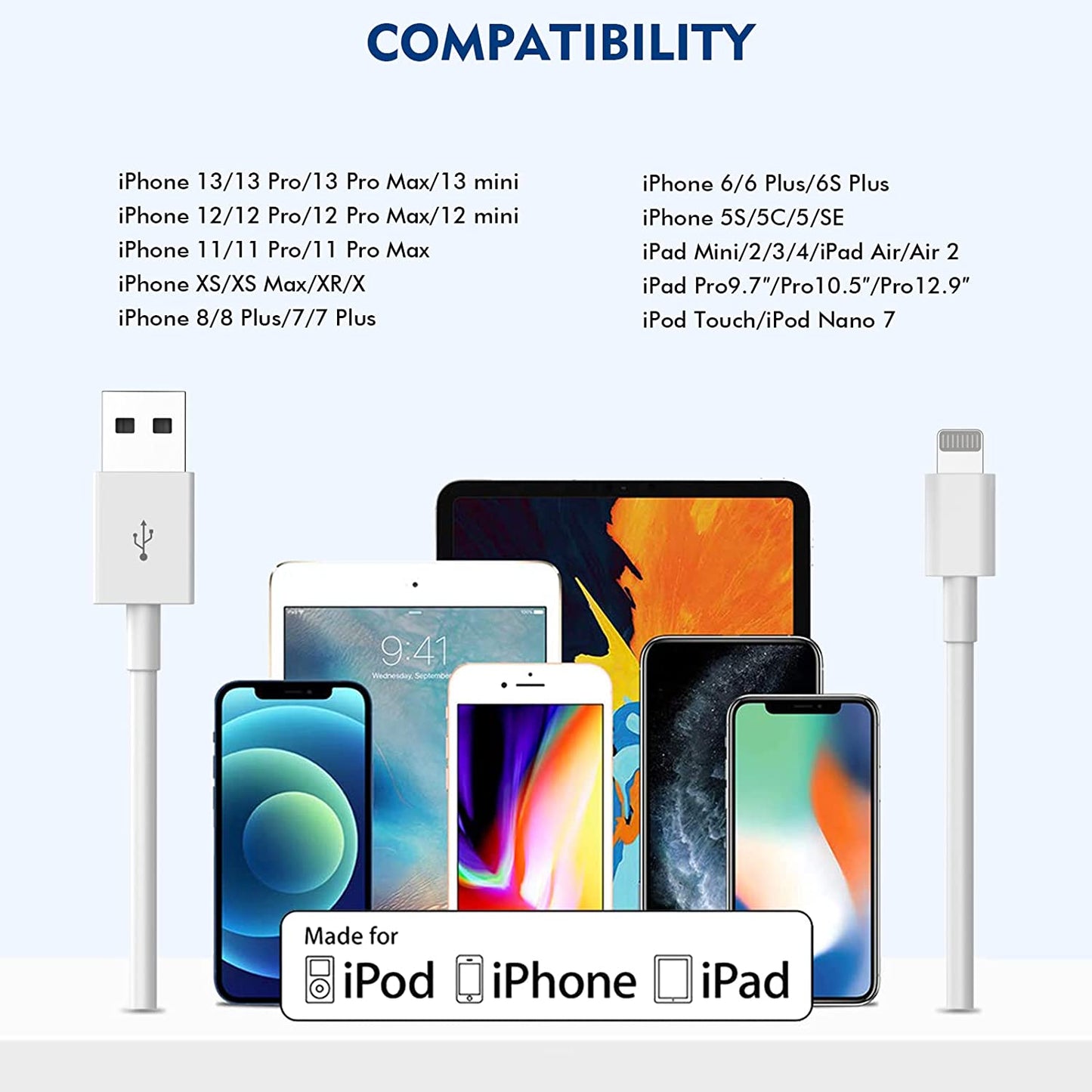 (Apple Mfi Certified)Iphone Charger 10Ft,2Pack 10 Foot Long Data Syncing Charging Lightning Cord Cable with 2Pack USB Wall Charger Travel Plug Adapter Box Compatible with Iphone 12/11 Pro/11/X/Xs/8/7  Yeptech   