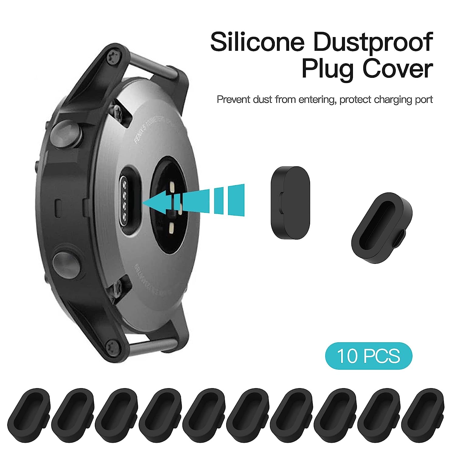 AWINNER 10 Pack Dust Plug Compatible for Garmin Watch Charger Port Protector (Black)  AWINNER   