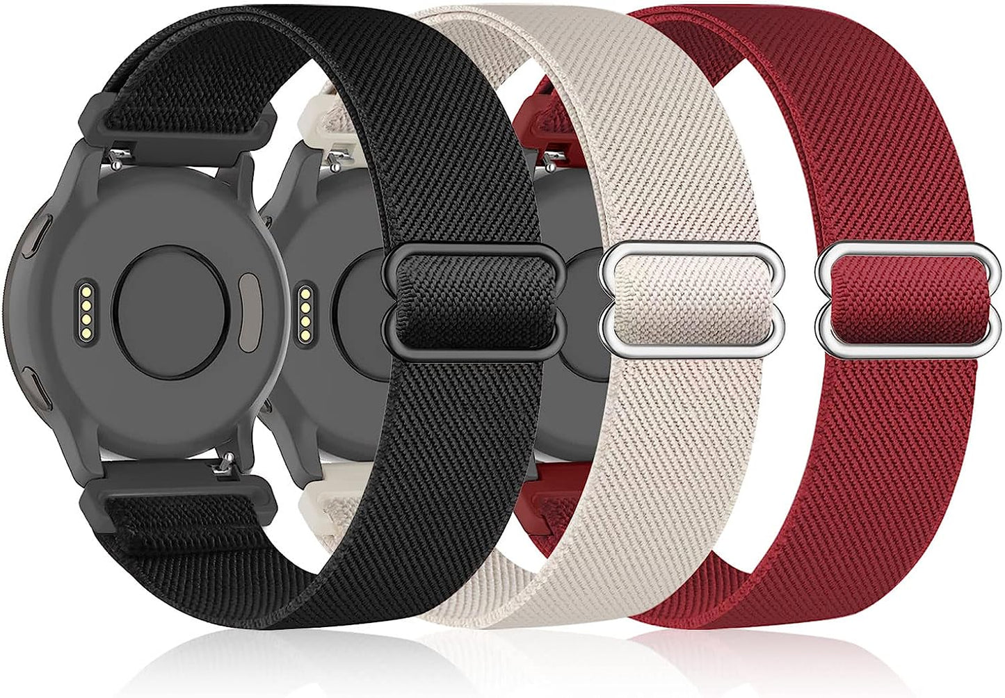 Bolesi 3 Pack 18Mm Stretchy Nylon Watch Bands for Garmin Venu 2S / Vivoactive 4S/ Vivoactive 3S,Soft Sport Band Quick Release Wristband Loop Elastic Strap for Men Women  Bolesi Black+Starlight+Wine Red  