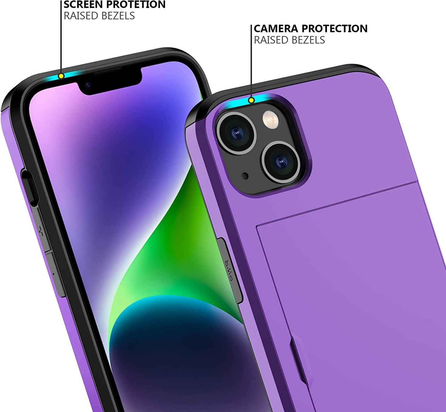 Nvollnoe for Iphone 14 Case with Card Holder Heavy Duty Protective Dual Layer Shockproof Hidden Card Slot Slim Wallet Case for Iphone 14 for Women&Men(Purple)  Nvollnoe   