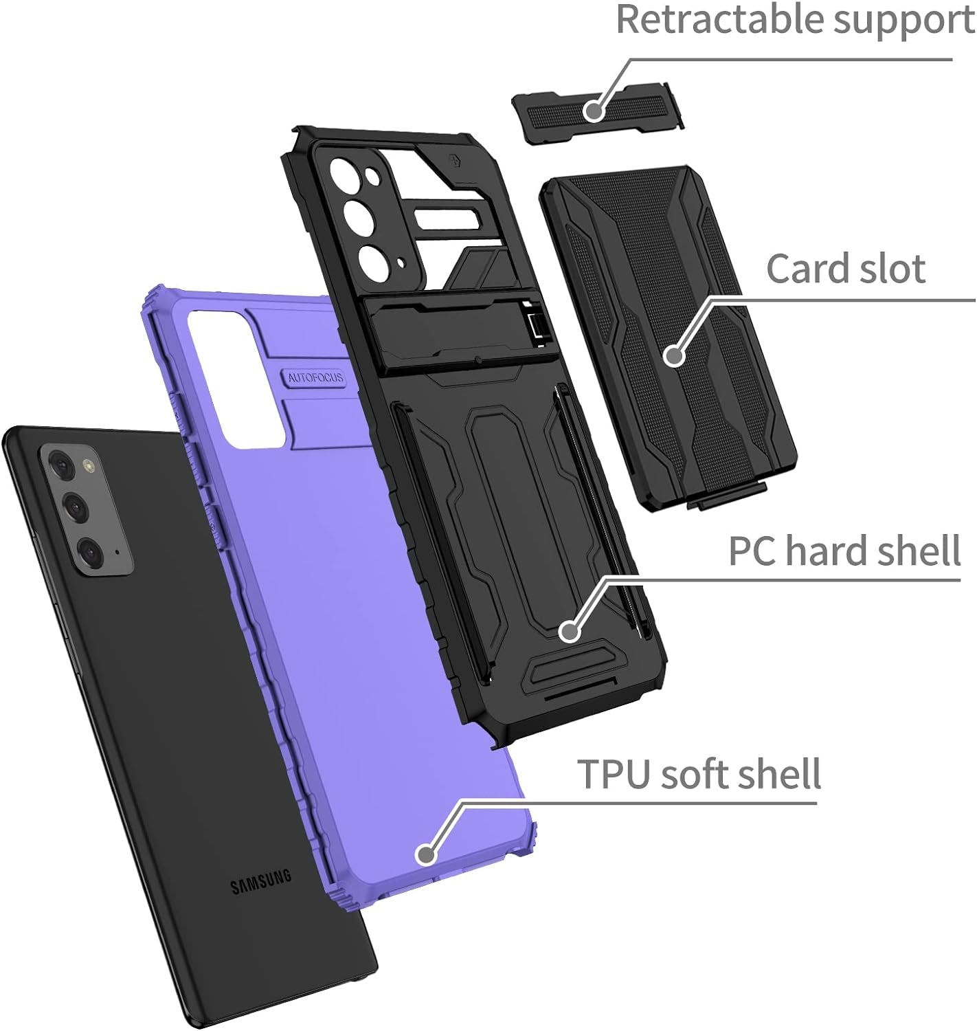 Asuwish Phone Case for Samsung Galaxy Note 20 Glaxay Note20 5G with Tempered Glass Screen Protector Cover and Credit Card Holder Stand Cell Accessories Gaxaly Notes 20S Twenty Not S20 Women Men Purple  Asuwish   