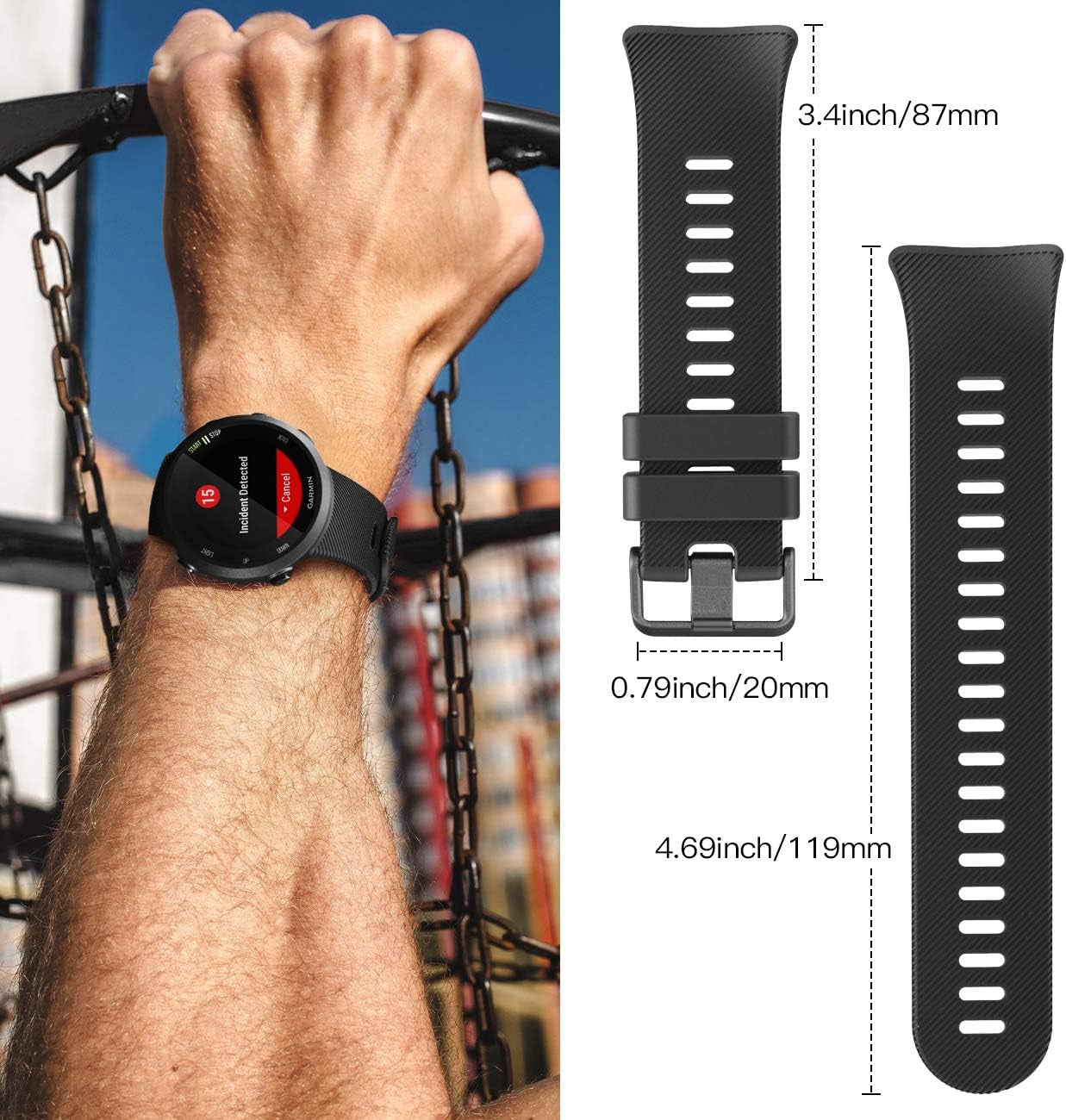 Timovo Band Compatible with Garmin Forerunner 45, Soft Silicone Band Adjustable Replacement Watch Strap Fit Garmin Forerunner 45 - Black  TiMOVO   