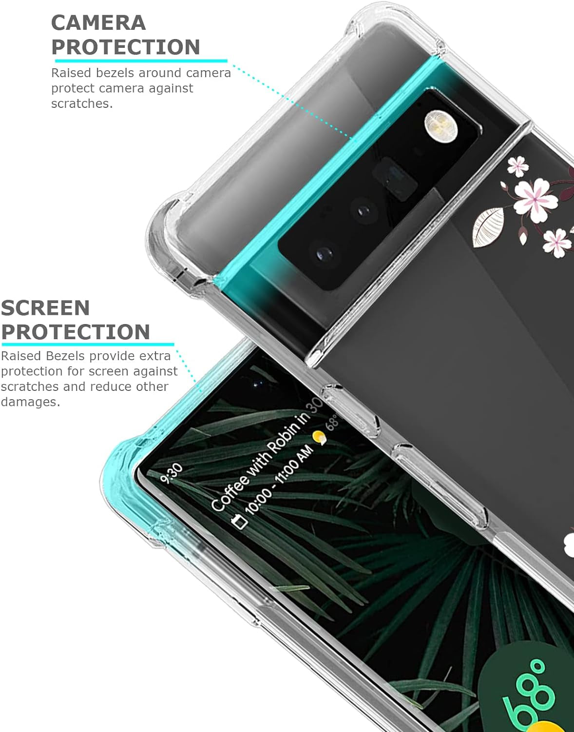 GREATRULY Floral Clear Case for Pixel 6 Pro for Women/Girls,Pretty Phone Cover for Google Pixel 6 Pro,Flower Design Slim Soft Transparent Drop Proof TPU Protective Silicone Bumper Shell,Fl-T  GREATRULY   