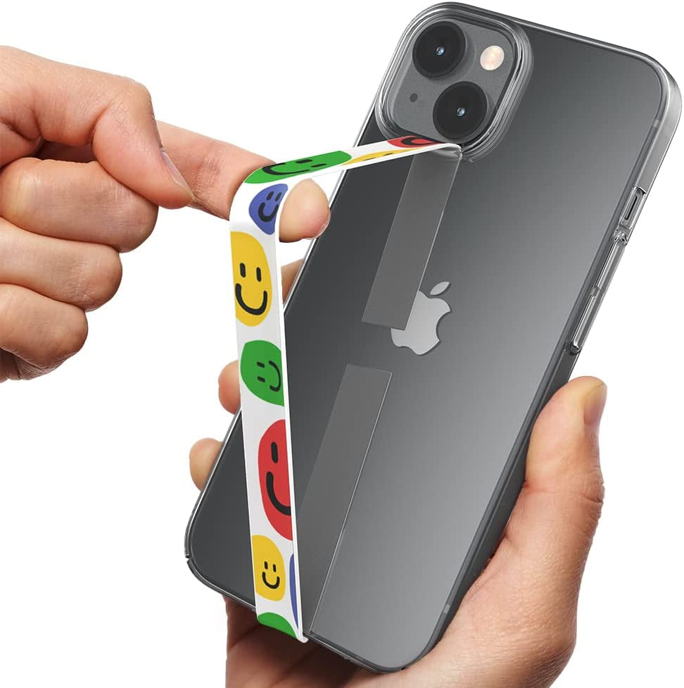 Sinjimoru Silicone Stretching Strap as Phone Grip Holder, Slim Grip Tape for Iphone Case, Secure Phone Strap as Cell Phone Holder. Sinji Loop Black  Sinjimoru Co. Ltd Smile White  