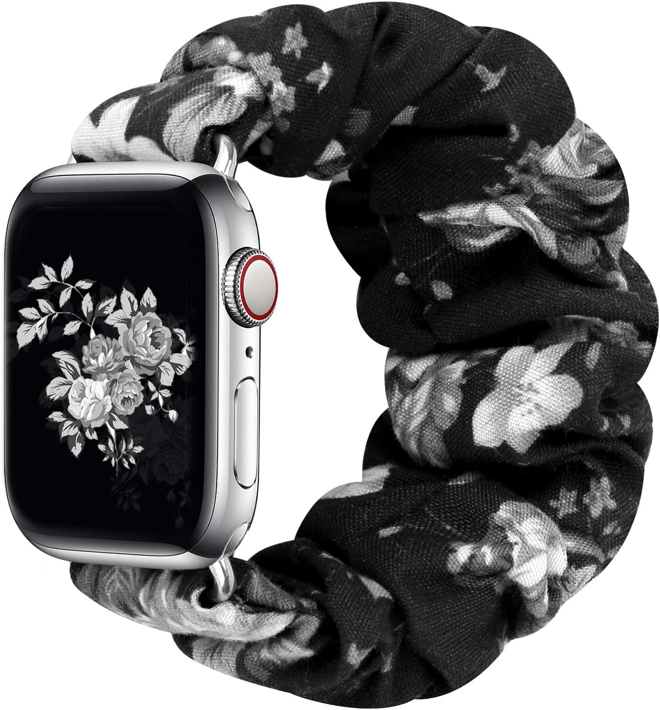 Greatfine Compatible for Apple Watch Band Scrunchie 38Mm 40Mm 41Mm 42Mm 44Mm 45Mm,Soft Elastic Scrunchie Watch Bands,With Iwatch Series 8 7 6 SE 5 4 3 2 1 Ultra,Replacement Wristband for Women(S/M)  HSELE H-Black Rose 42mm/44mm/45mm-S/M 