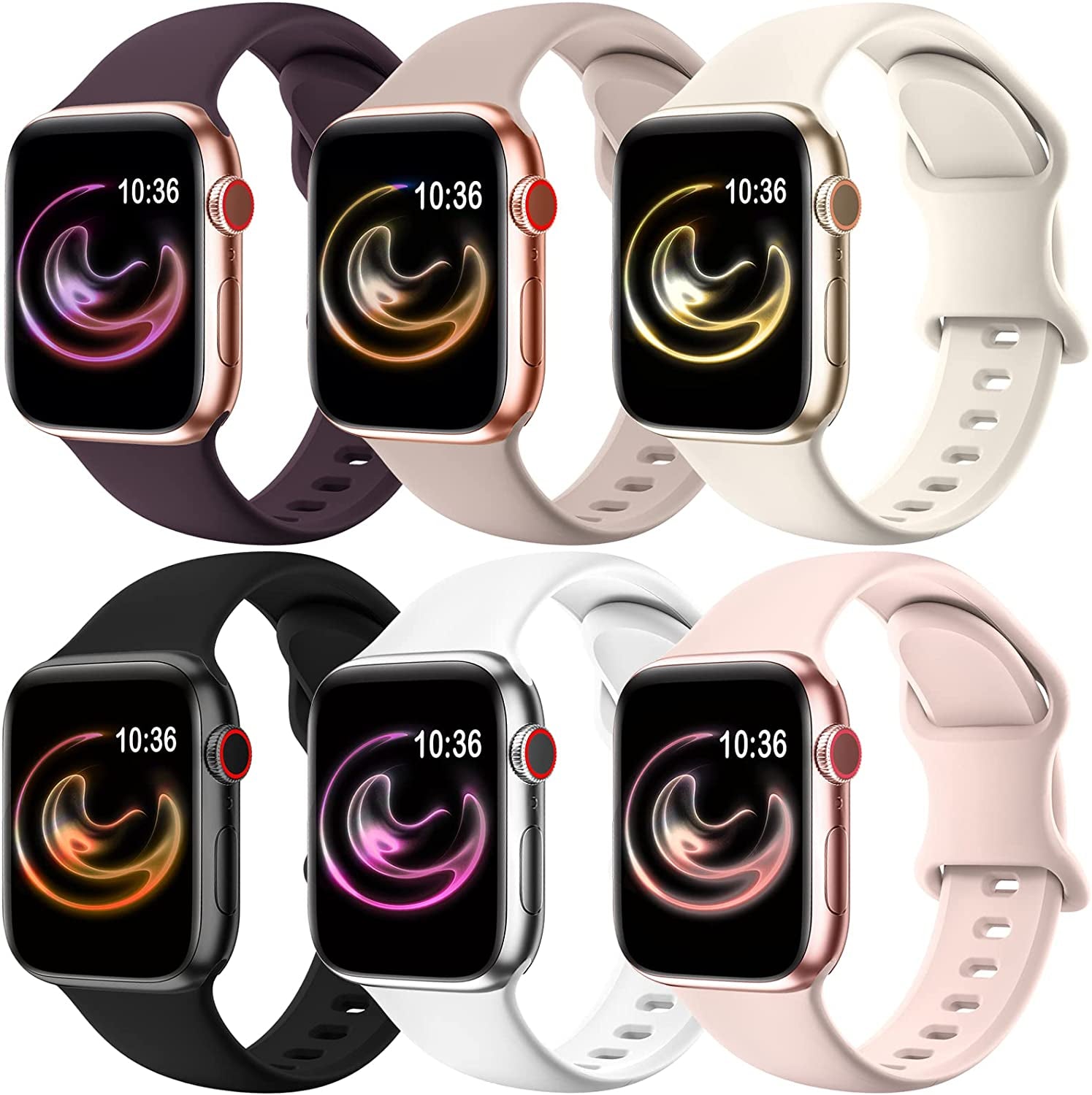 ZALAVER 6 Pack Bands Compatible with Apple Watch Band 38Mm 40Mm 41Mm 42Mm 44Mm 45Mm 49Mm Men Women, Soft Silicone Sport Strap for Iwatch Ultra Series 8 7 6 5 4 3 2 1 SE  ZALAVER Black/White/PinkSand/Dark Cherry/Milk Tea/Starlight 38mm/40mm/41mm 