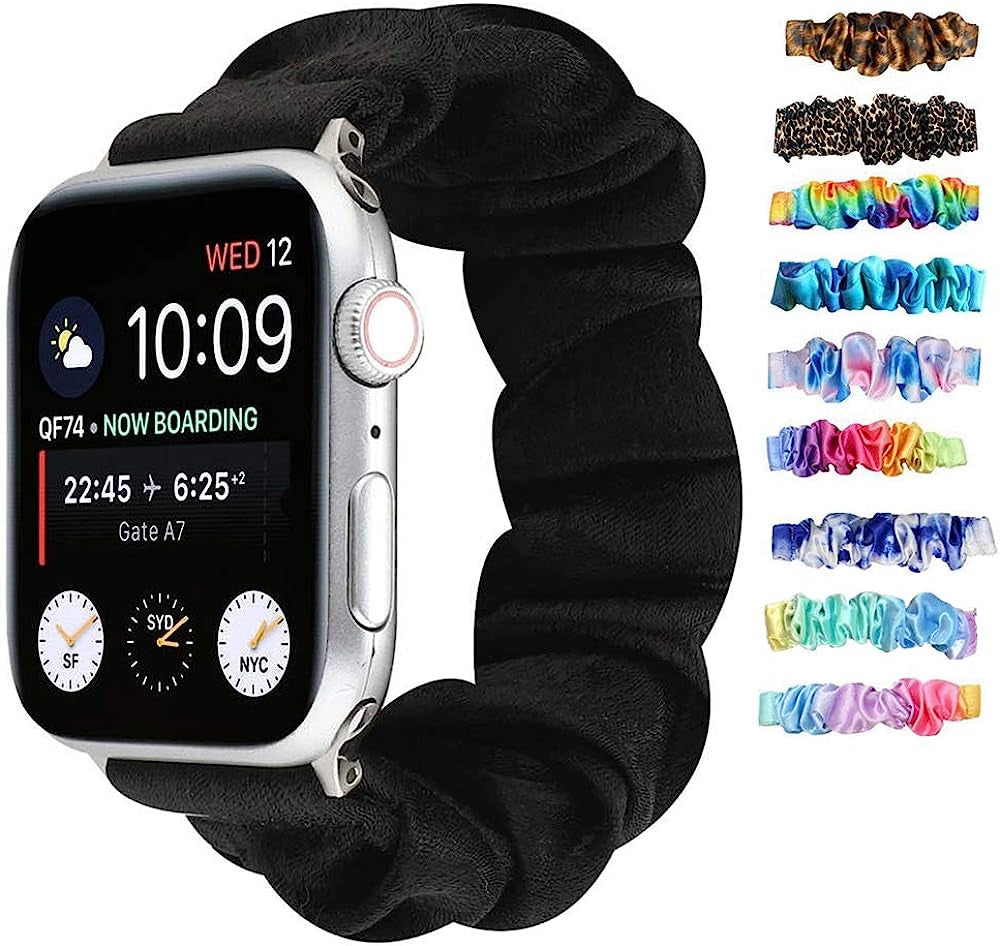 Tomcrazy Scrunchie Elastic Watchband for Apple Watch Band Series 8 7 6 5 4 3 2 1 SE Ultra, Watch Band for Iwatch 49Mm 45Mm 41Mm 38Mm 40Mm 42Mm 44Mm Strap Bracelet  Ruidou Technology Co Ltd Black 04 41mm/40mm/38mm 