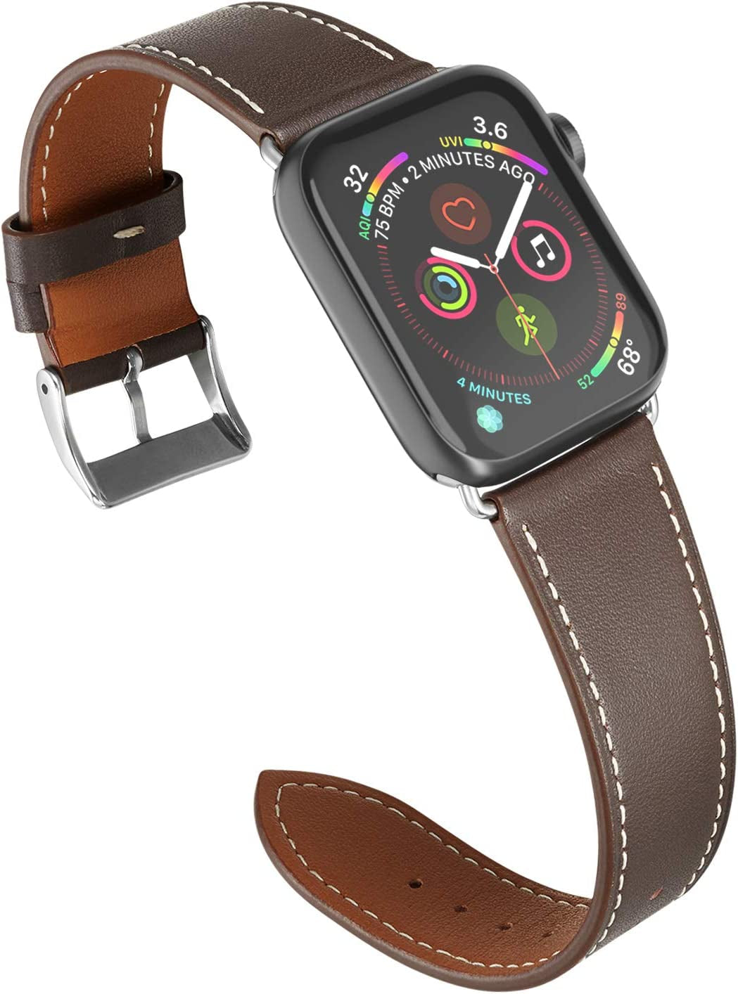 MARGE plus Compatible with Apple Watch Band Series SE 8 7 6 5 4 3 2 1 Ultra 49Mm 45Mm 41Mm 44Mm 40Mm 42Mm 38Mm, Genuine Leather Replacement Band for Iwatch, Leather Apple Watch Strap for Women & Men Ebony/Silver  MARGE PLUS   