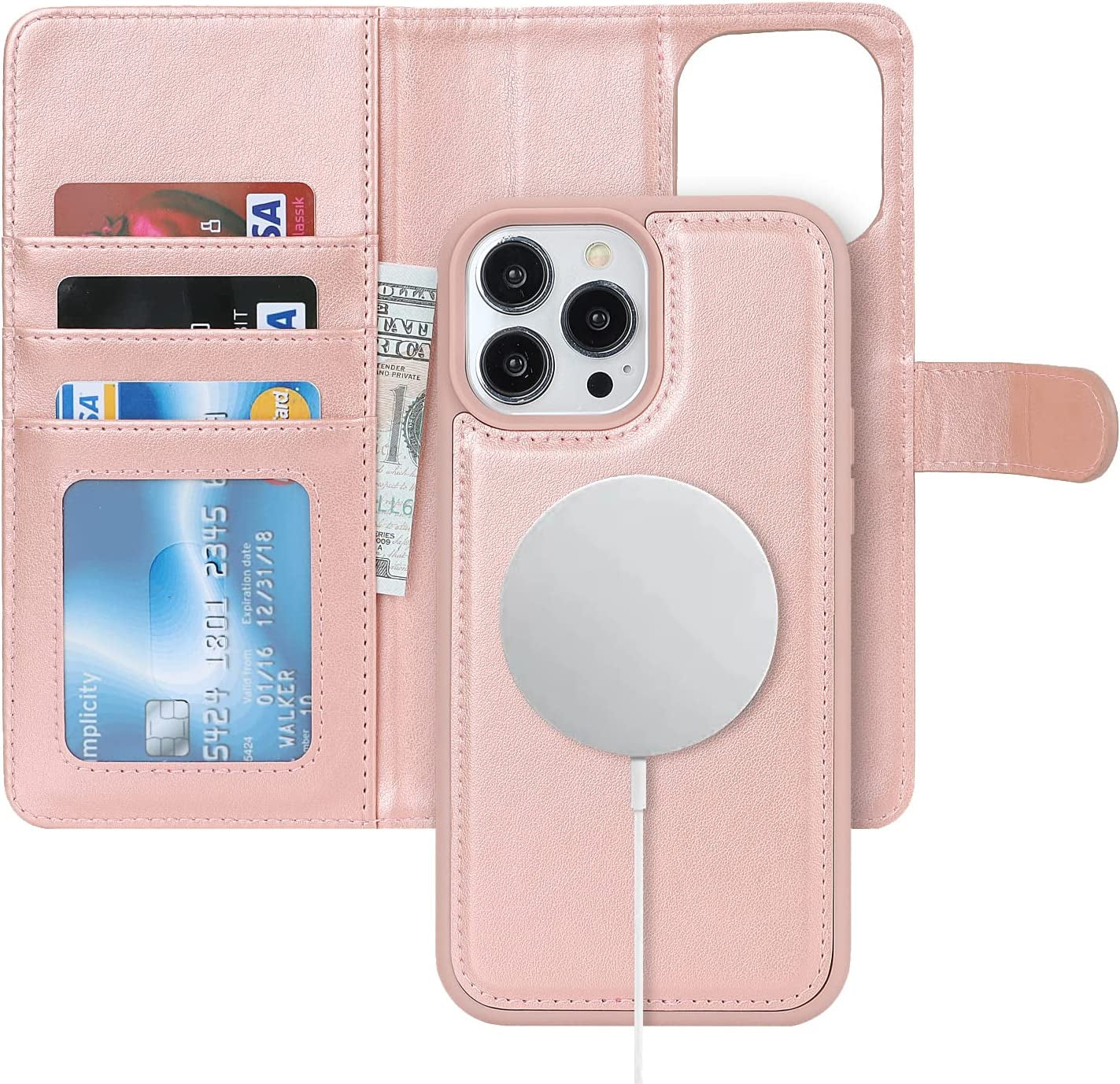 Ｈａｖａｙａ Iphone 13 Pro Max Wallet Case Magsafe,Iphone 12 Pro Max Wallet Case Detachable Magnetic,Iphone 13 Pro Max Phone Case Wallet with Card Holder for Women,Flip Magnetica Cover for Men-Blue  Ｈａｖａｙａ Rose Gold iPhone 14 Pro Max 