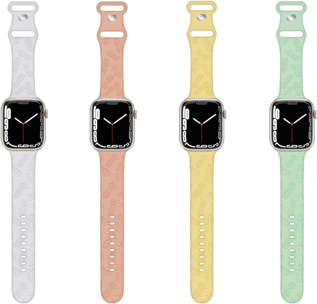 Engraved Pineapple Watch Bands Compatible with Apple Watch 42Mm 44Mm 45Mm, Men Girls Women Laser Printed Soft Silicone Sports Wristband Strap Replacement for Iwatch SE & Series 7/6/5/4/3/2/1 (Green)  Hi-Yoohere   