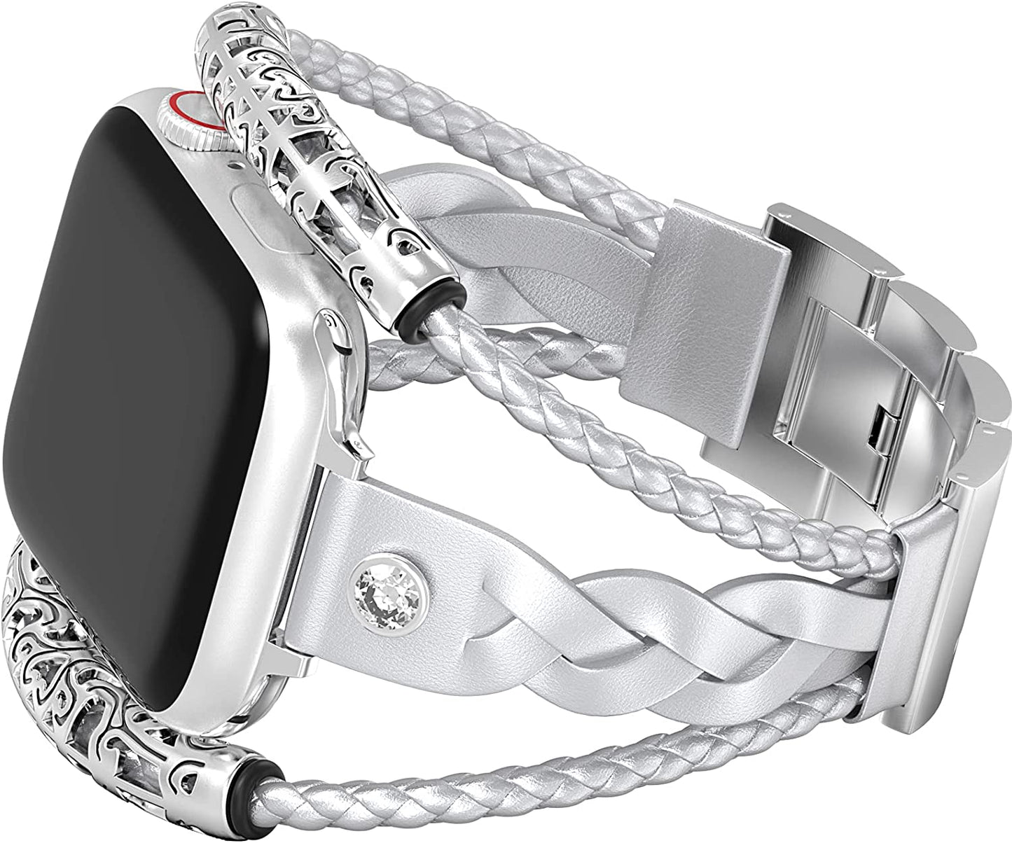 Boho Bracelets Weaving Leather Bands Compatible with Apple Watch 38Mm 40Mm 41Mm 42Mm 44Mm 45Mm 49Mm for Women, Posh Leather Bracelets Jewelry Multilayer Wrap Strap for Iwatch Series Ultra SE 8 7 6 5 4 3 2 1  CTYBB Sliver 41mm/40mm/38mm 