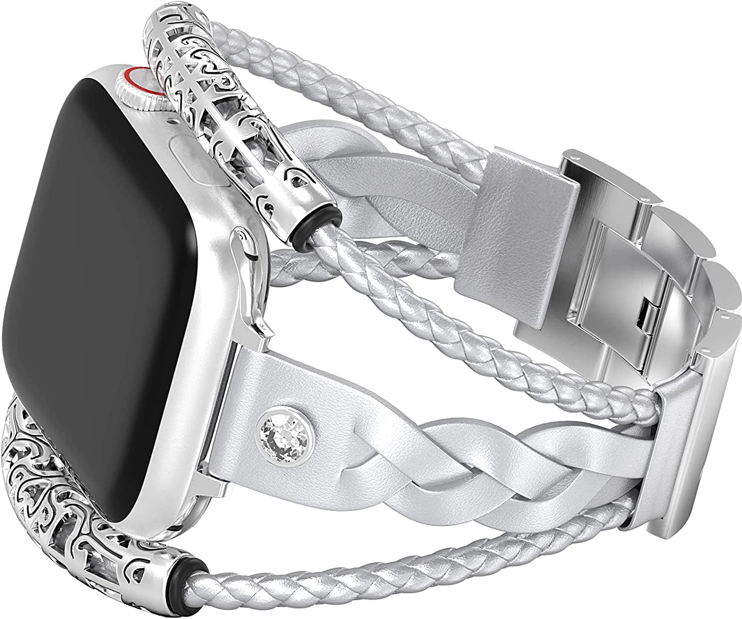 Boho Bracelets Weaving Leather Bands Compatible with Apple Watch 38Mm 40Mm 41Mm 42Mm 44Mm 45Mm 49Mm for Women, Posh Leather Bracelets Jewelry Multilayer Wrap Strap for Iwatch Series Ultra SE 8 7 6 5 4 3 2 1  CTYBB Sliver 41mm/40mm/38mm 