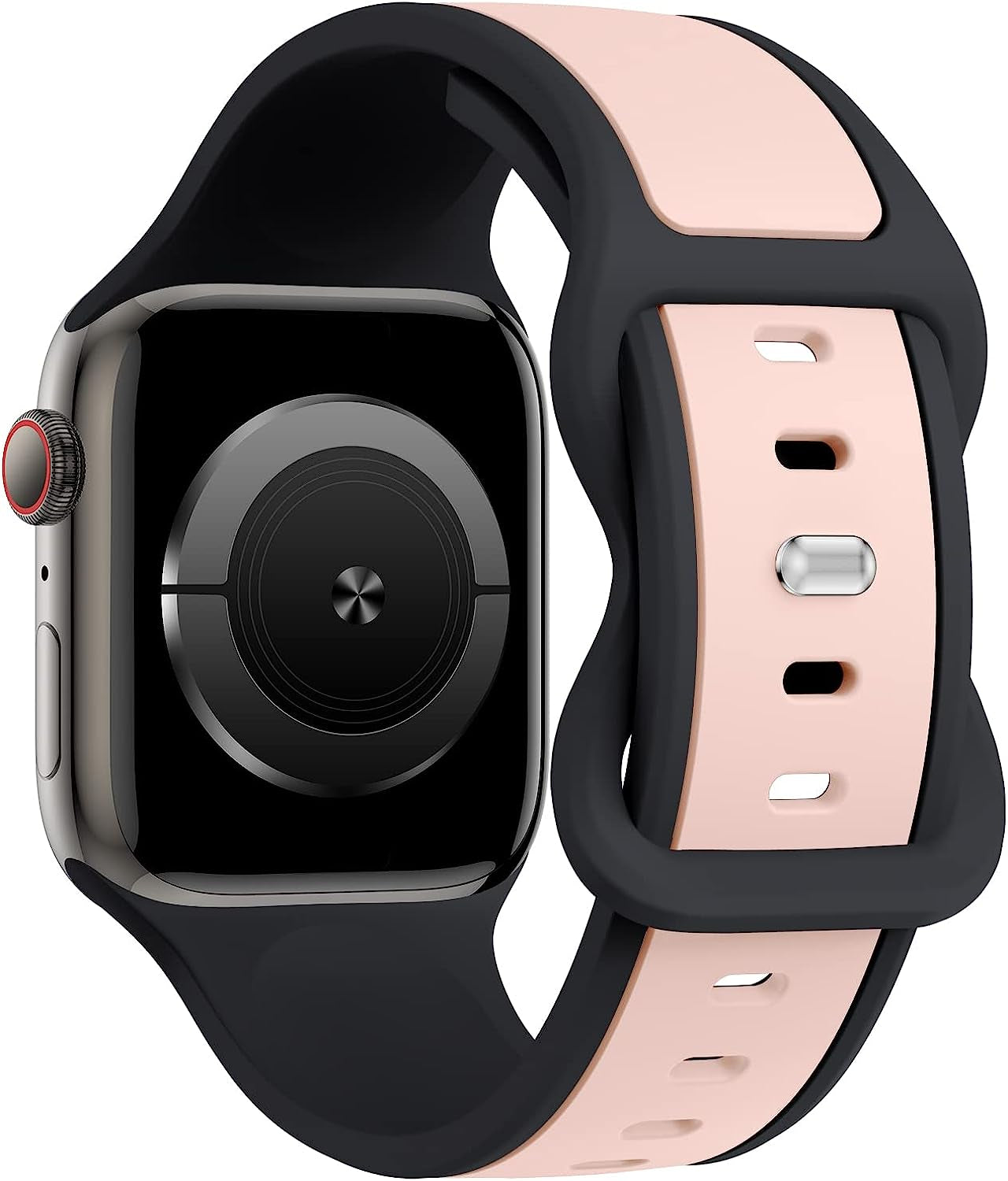 Acrbiutu Two-Toned Dual Color Bands Compatible with Apple Watch 38Mm 40Mm 41Mm 42Mm 44Mm 45Mm 49Mm, Replacement Soft Silicone Sport Strap for Iwatch Series Ultra 8/7/6/5/4/3/2/1 SE Women Men  Acrbiutu Black/Pink Sand 38mm/40mm/41mm 