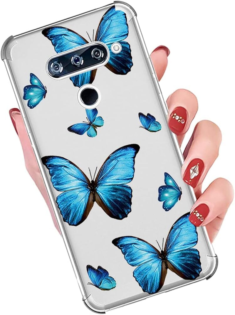 Yerebel Case for LG V40/V40 Thinq Case V405UA0 Cute Case, Clear Flexible Bumper TPU Soft Rubber Silicone Cover Phone Case for LG V40 Thinq (Blue Butterfly)  Yerebel   