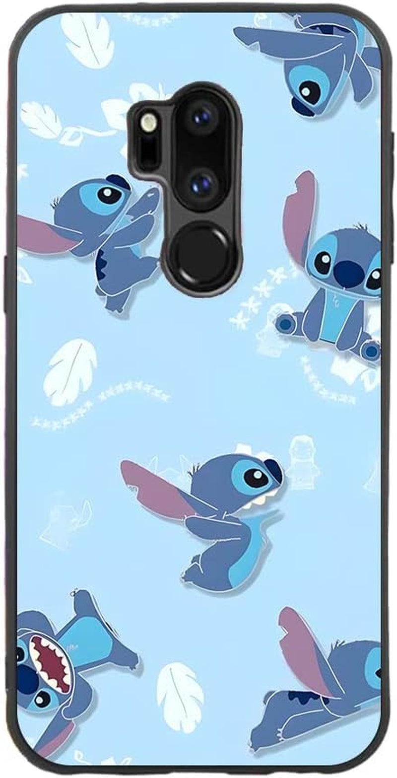 For LG G7 Thinq, Cartoon Ohana Blue Animal Stih #02 Protective Smooth Silicone Shockproof Soft TPU Black Phone Case Back Cover  LARUZE 04  